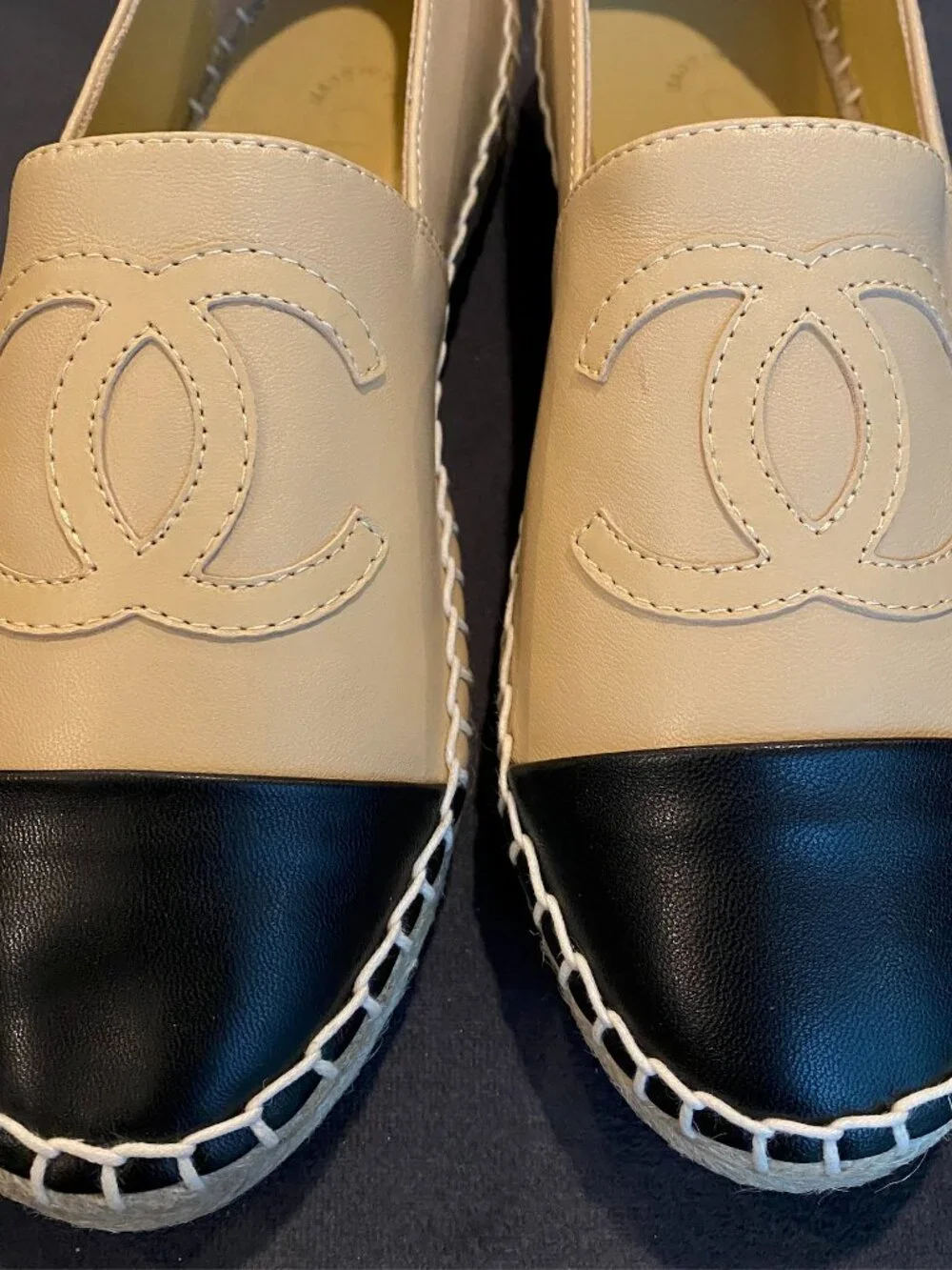 Chanel Beige/Black Lambskin Espadrilles
